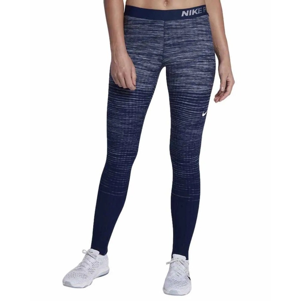 Nike Pro Hyperwarm Training Tight Leggings Blue Ombré Striped Women's M 856228